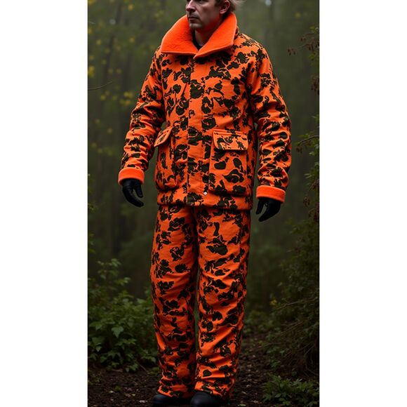 Vintage RARE 3M Thinsulate Insulated Camo Orange Bib Hunting Suit